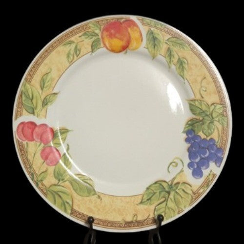 Gibson Designs FRUIT GROVE 4-Dinner Plates Cherries Grapes 10 ¾”D White & Fruits