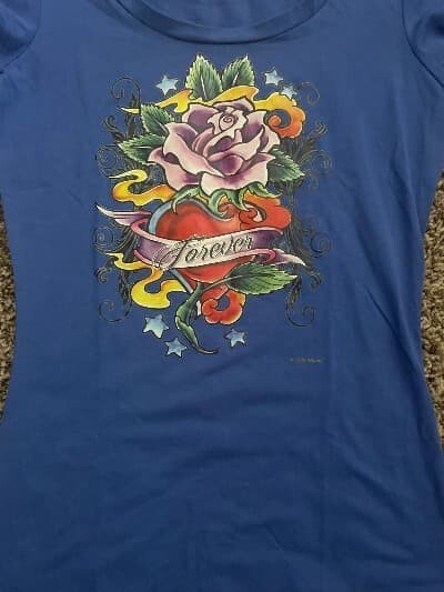 Dots T-Shirt Forever Woman Blue Top Cap Sleeves SM. Floral