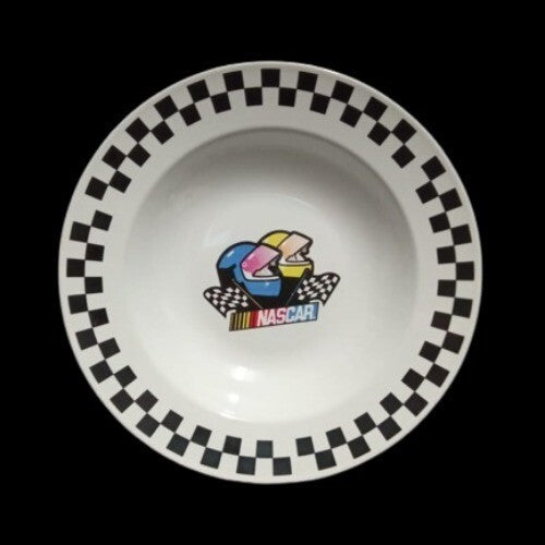 Gibson Designs NASCAR 3-Rim Soup Bowls 9 1/8”D Black White Checkered Nascar Logo