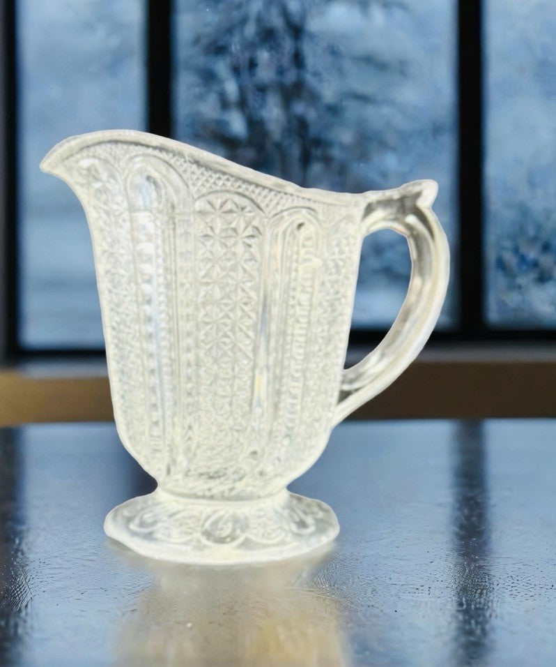 Vintage EAPG Pressed Glass Pitcher Daisy & Button Pattern 4.5” H Wavy Rim
