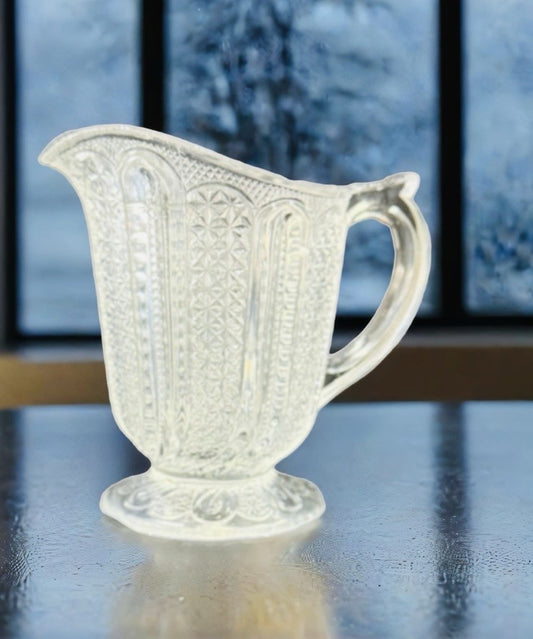 EAPG Daisy & Button Pressed Glass Pitcher — Wavy Rim, 4.5" (Vintage)