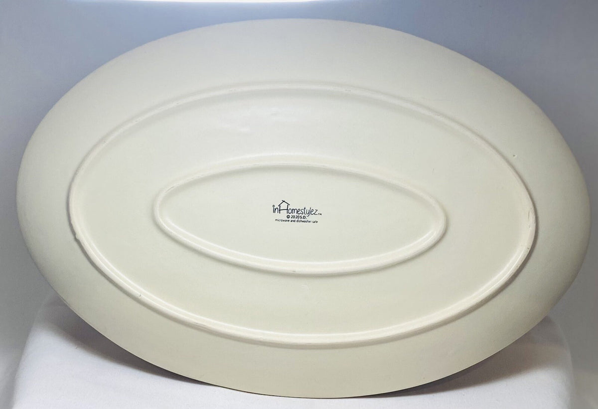 Inhomestylez Oval Ceramic Platter – Hand-Painted Bird Branch Design – 14”