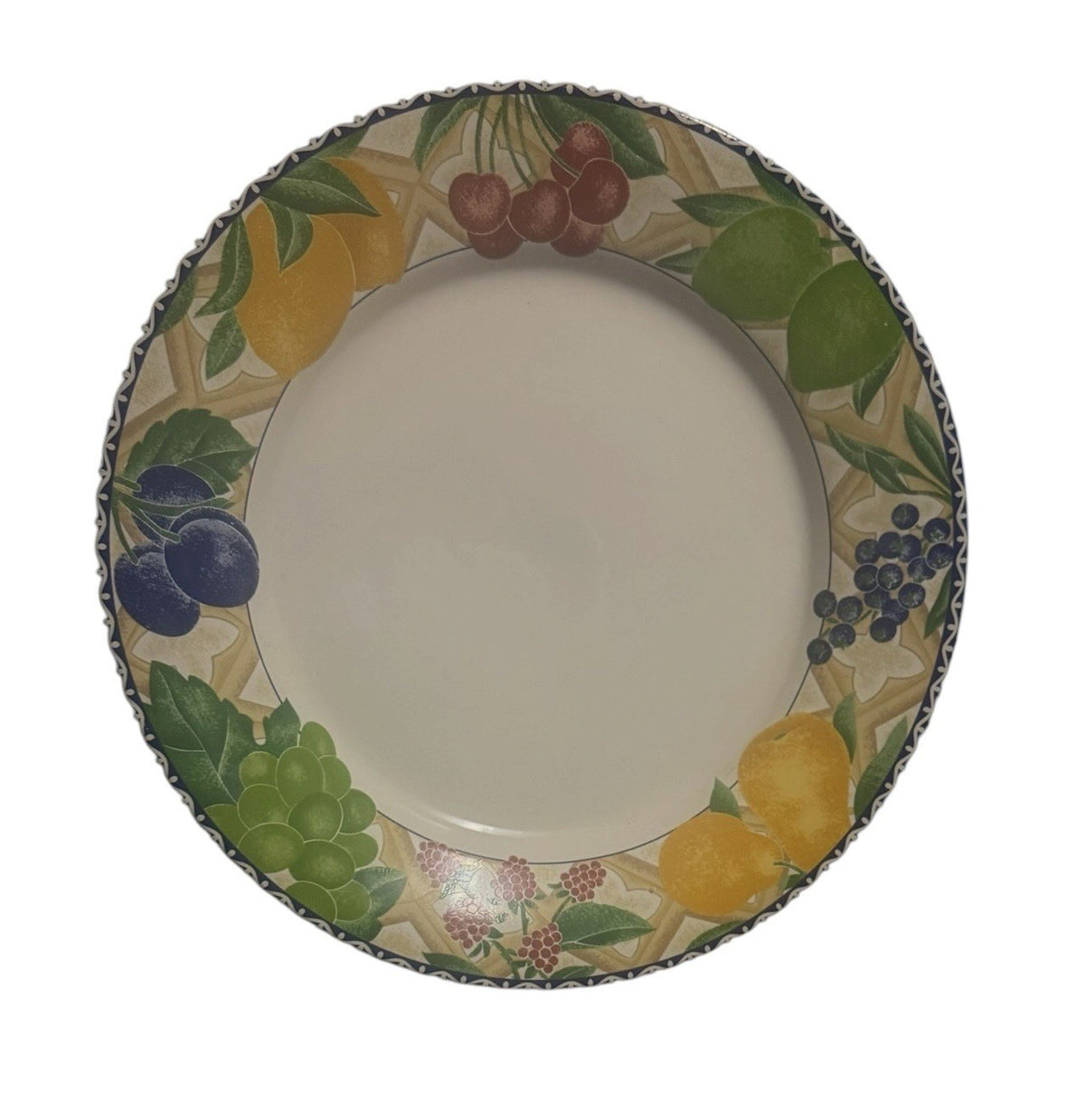 Sango Delight 4869 Chop Plate Platter Fruit Border 12.25" Stoneware Vintage
