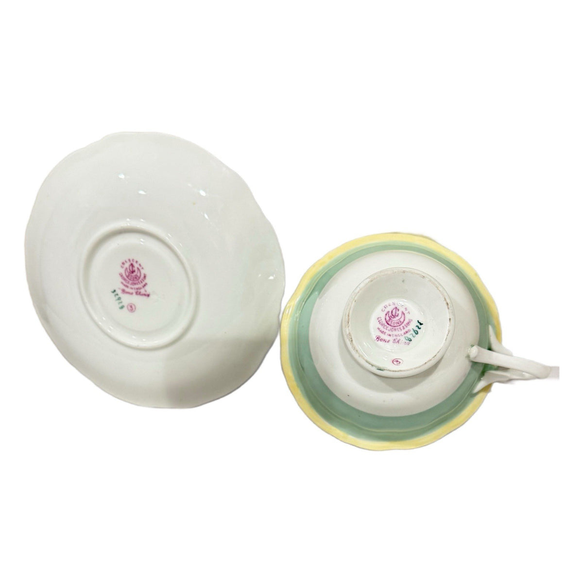 Royal Sealy Japan Daffodil Teacup & Saucer Set Green Yellow Floral Vintage