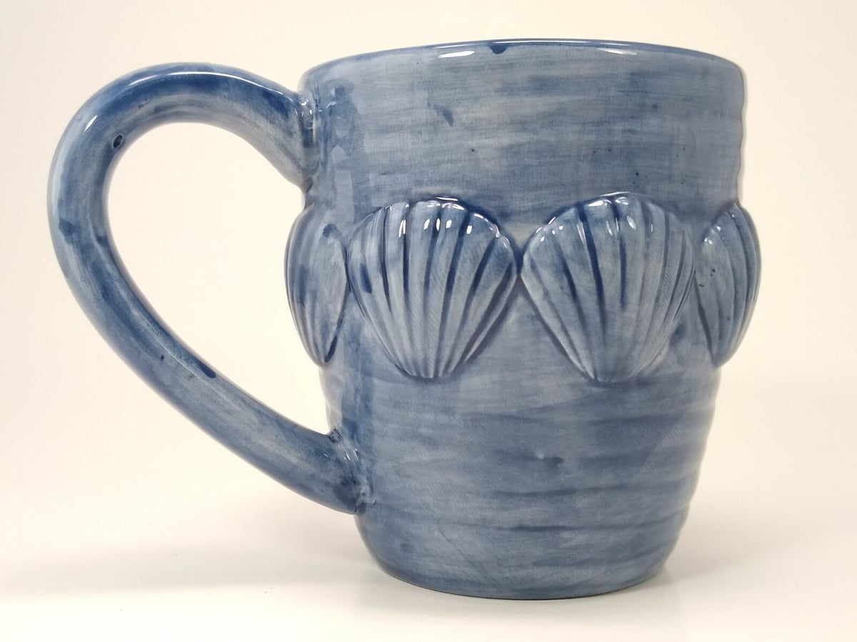 LA DOLCE VITA Mug Embossed Shell Hand Painted Embossed Blue by JA Designs 16 Oz