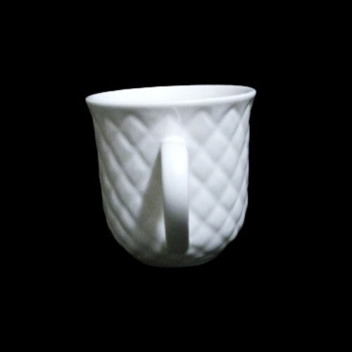 Gibson Designs ANTIQUE QUILT 3-Flat Cups & Saucers 8 oz White Embossed Quilt Rim