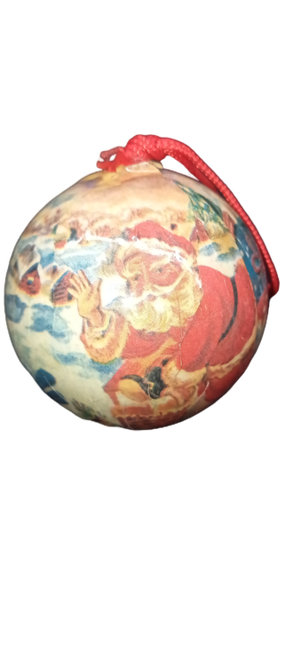 6-Vintage Santa Claus Papier Mache Medium Holiday Christmas Tree Ball Ornaments