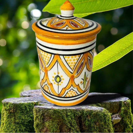 2 Handmade Moroccan Ceramic Canisters 24oz Blue Orange Tea Sugar Spice Storage