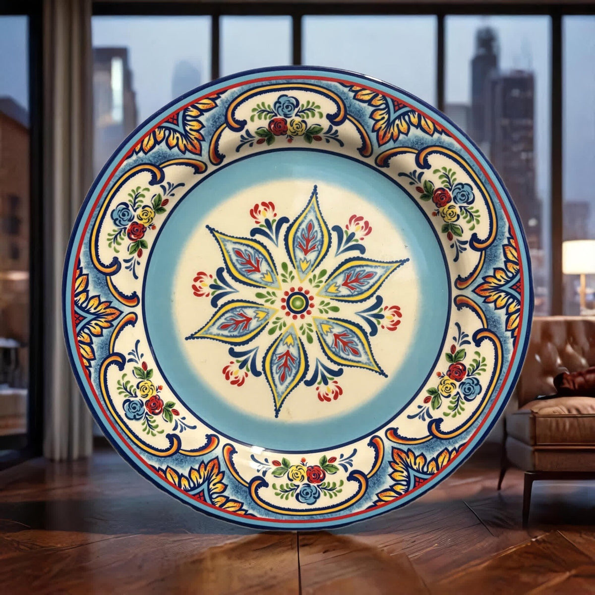 Euro Ceramica ZANZIBAR 2-Dinner Plates Ceramic 10 1/2” D Floral Geometric Art