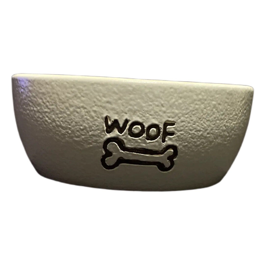 SPOT BRAND Dog Bowl PET Food Water Ceramic Dish Gray & White WOOF Bone