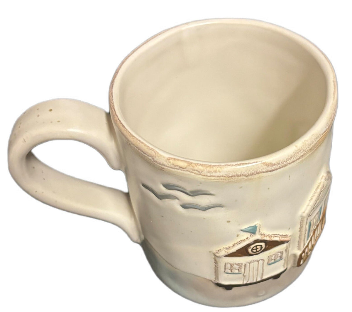 Mud Pie 3D Mug Ocean View Homes Seagulls Birds Beach Coffee Tea Stoneware Cup