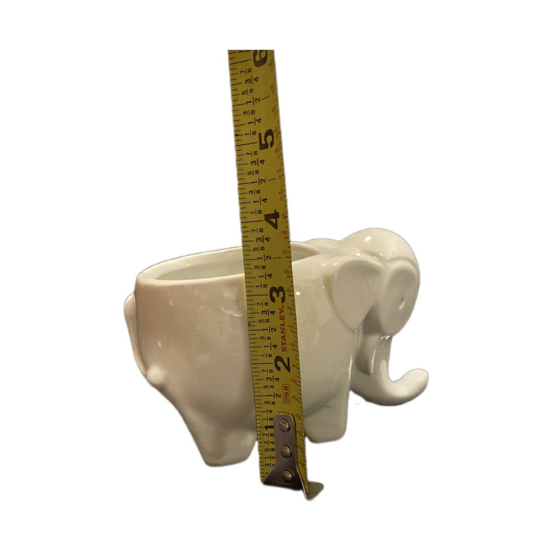 Elephant Shape Planter Greyish White Ceramic Pot Cactus Flower Home Balcony Desk
