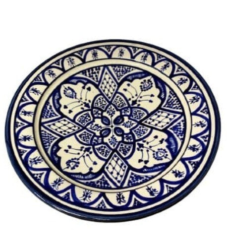 WARDA Blue Moroccan 13.5” Terracotta Platter – Hand-Painted Serving Dish Art