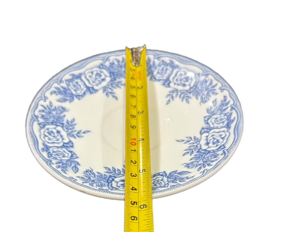 Rivanel France Blue Rose Saucers Set of 4, 5 5/8” Floral Vintage Look