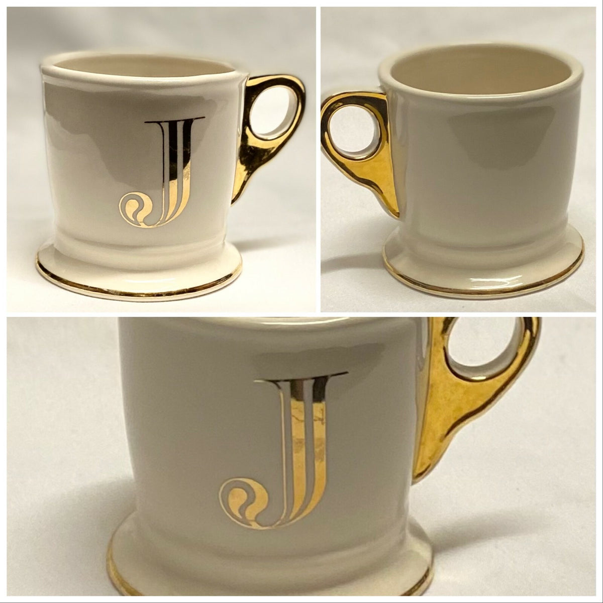 Anthropologie Initial Coffee Mug Limited Edition White Gold Monogram Letter Cup