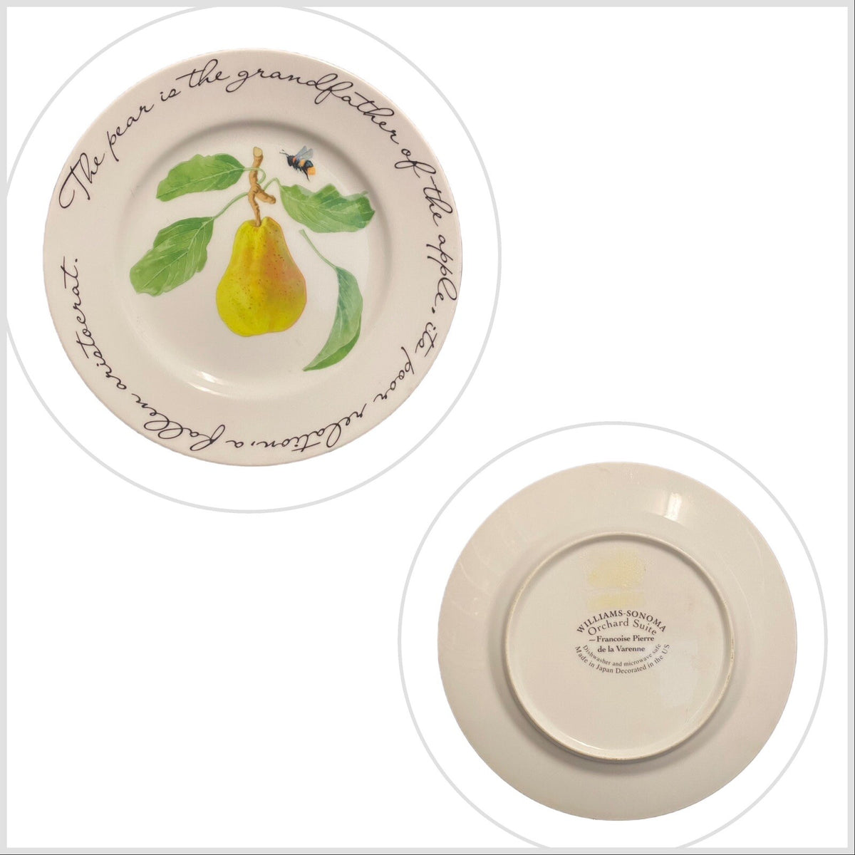 Williams Sonoma 4 Salad Plates ORCHARD SUITE Fruit Dessert Ceramic Japan 7 3/4”D