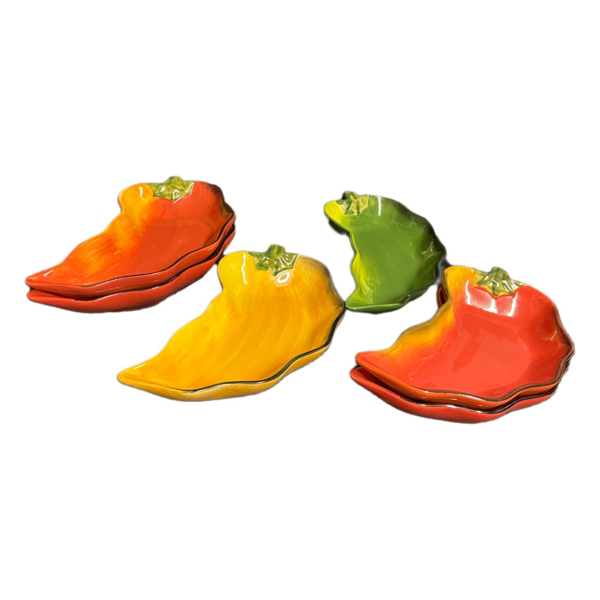 Clay Art “La Mesa” Chili Pepper Plates – Set of 6 – Hand Painted (2002)