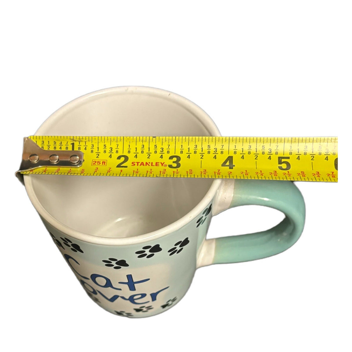 Tumbleweed Pottery Mug CAT LOVER Ceramic Coffee Tea Cup Paw Prints White & Blue