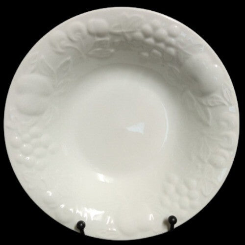 Gibson Designs FLOURISH 2-Soup Bowls 8 1/8” D White Embossed Fruit Border Coupe