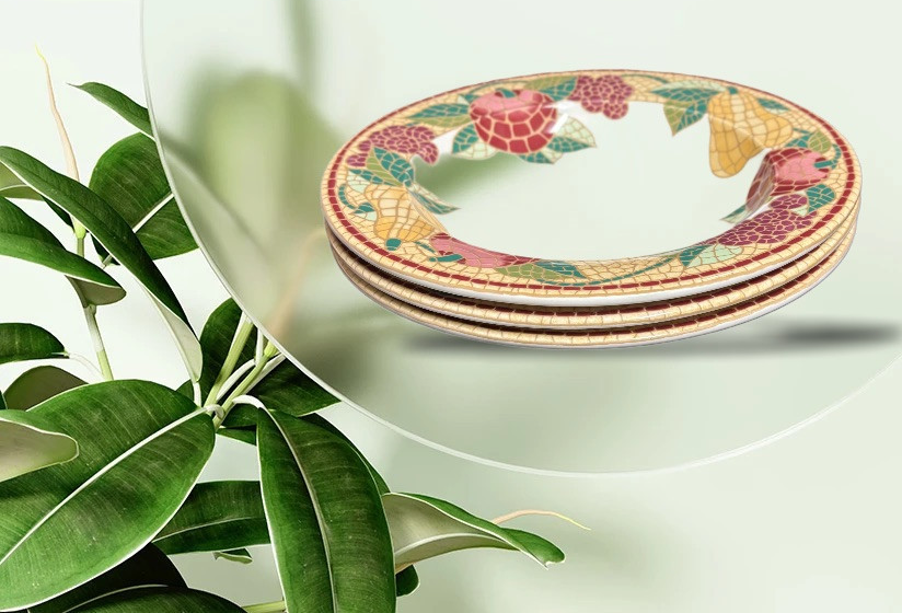 Pier 1 Imports MOSAIC FRUIT 3- Soup Bowls ITALY Earthenware Pasta Dishes
