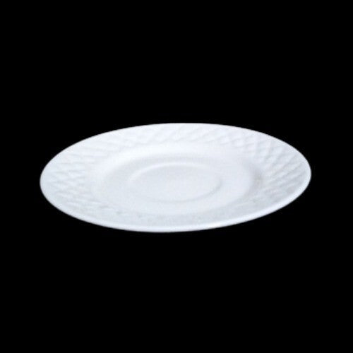 Gibson Designs ANTIQUE QUILT 3-Flat Cups & Saucers 8 oz White Embossed Quilt Rim