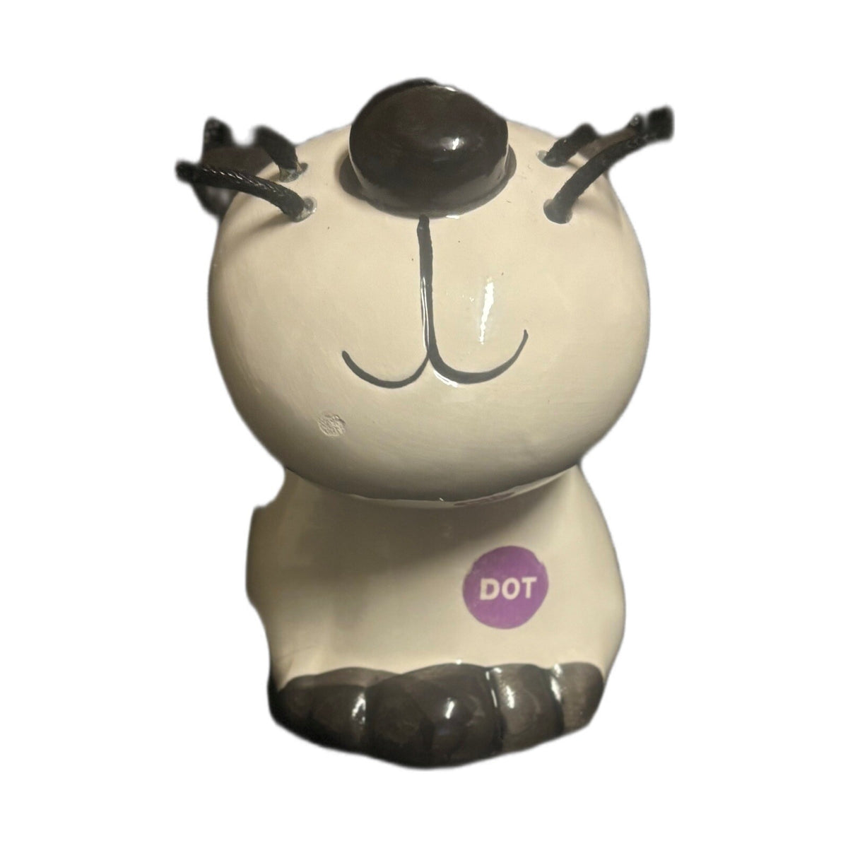 Whimsical Cat Figurine Ceramic Black & White Spotted Polka Dot