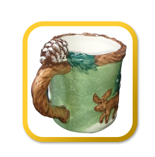 Christmas Coffee Mug Tree Moose  Pine Cone Home Holiday Ceramic 12 oz Tea Cup.