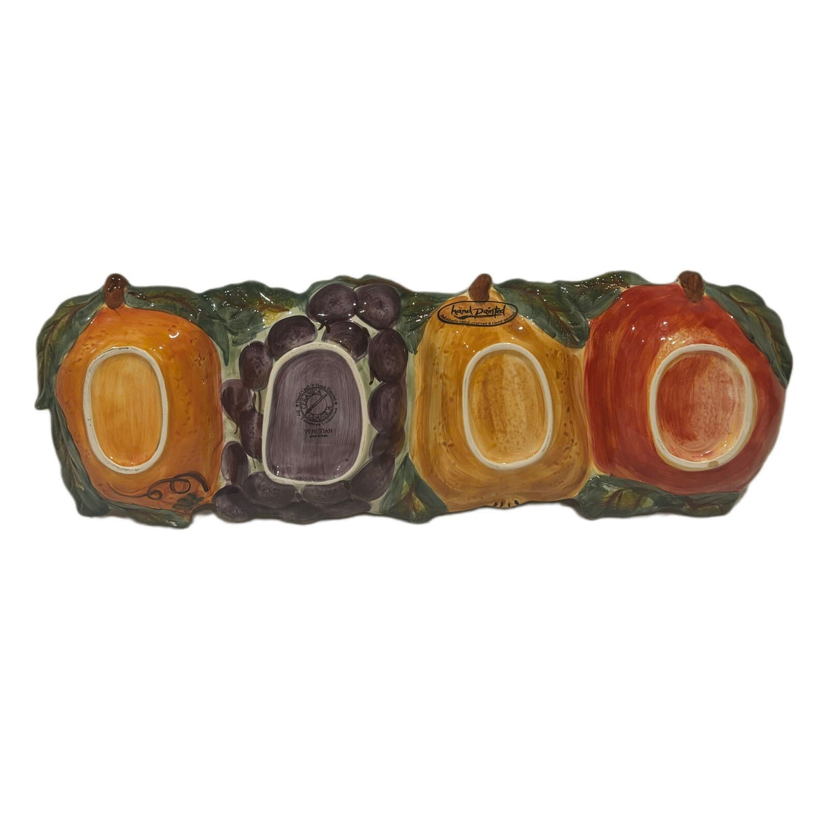 Tabletops Unlimited 4 Compartment Tray VENETIAN Ceramica Hand Painted 3D Fruit