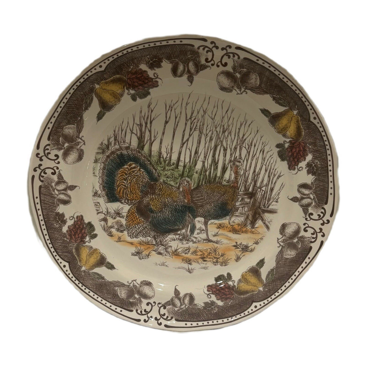Turkey Platter Thanksgiving Round Serving Tray Fruits Floral Harvest Holiday