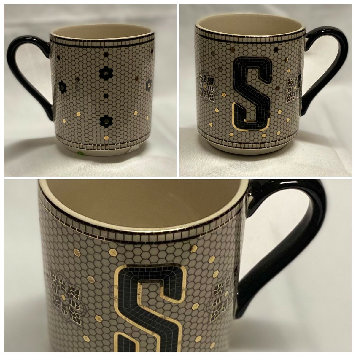 Anthropologie Home Bold Tiled Mug Monogram Bistro Margot Personalized Initial 