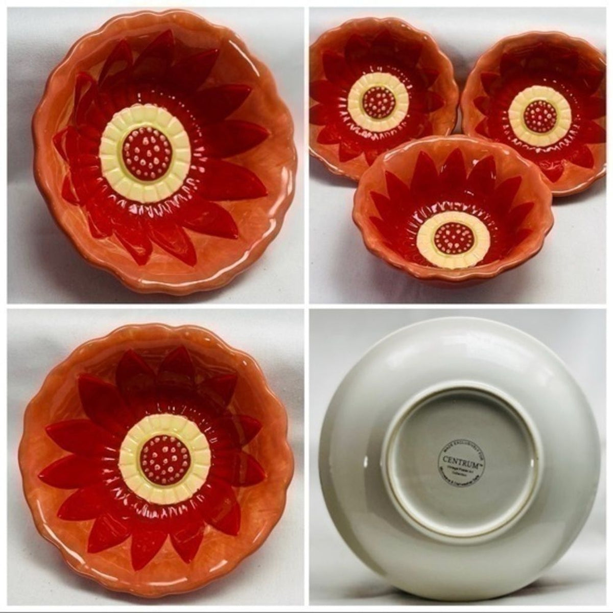 Jackie Becker 3 Cereal Bowls Certified International Accent Cup Flower Shaped