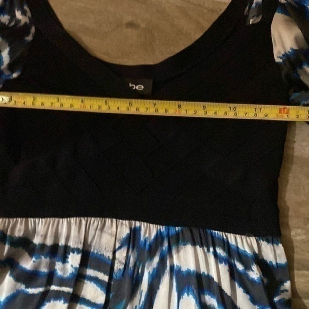 Bebe Puff Sleeve Flare Mini Dress Silk Spandex Small Black Blue 