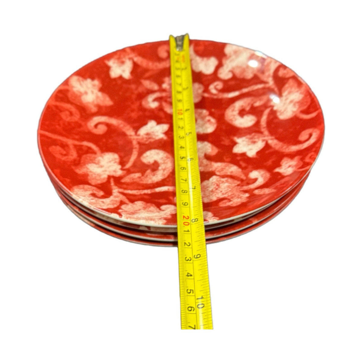Set of 4 Cordon Bleu BIA Red Scroll Plates 8” China 2007 Stoneware Dinnerware