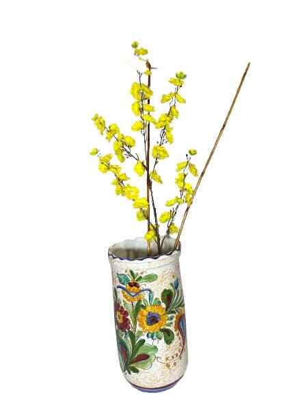 Italian Hand Painted Terracotta Vase Majolica Pottery Umbrella Holder 16 3/8”H