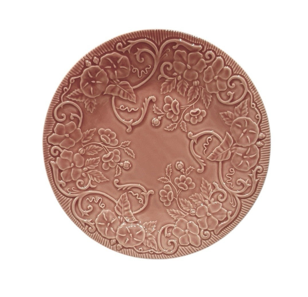 Bordallo Pinheiro Morning Glory Pink Dinner Plate 10 7/8” Majolica Portugal