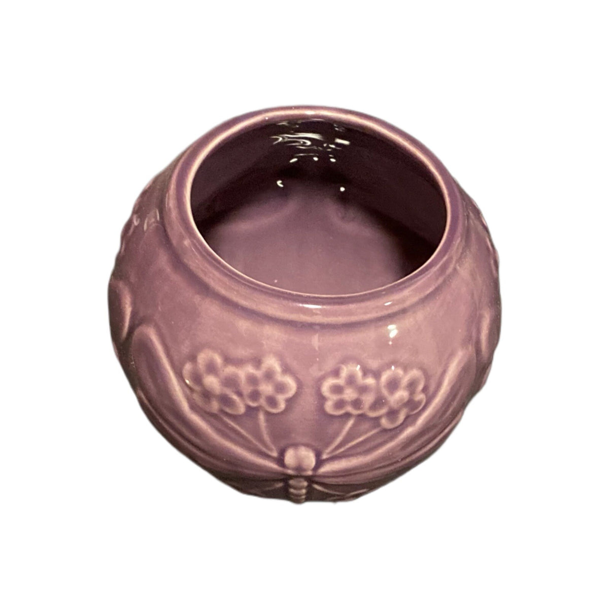 World Market DRAGONFLY Creamer & Sugar Bowl No Lid Dark Purple Majolica Embossed