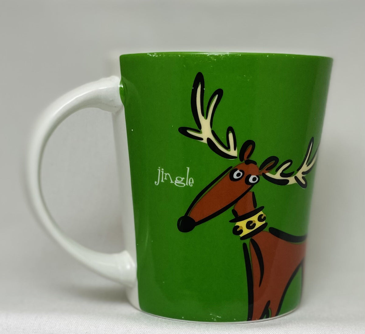 Gibson Max & Lucy Reindeer JINGLE Mugs Set of 2 Holiday Coffee Cups Ceramic