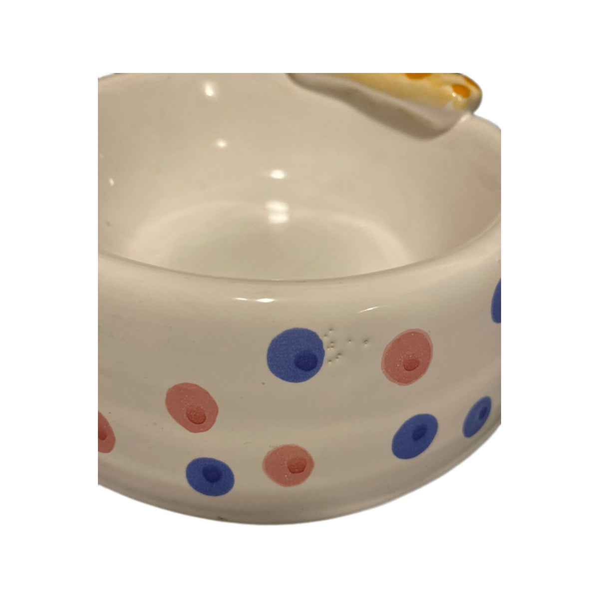 Italian Hand Painted Ceramic Dog Bowl with 3D Bone & Polka Dots | Puppy Dish