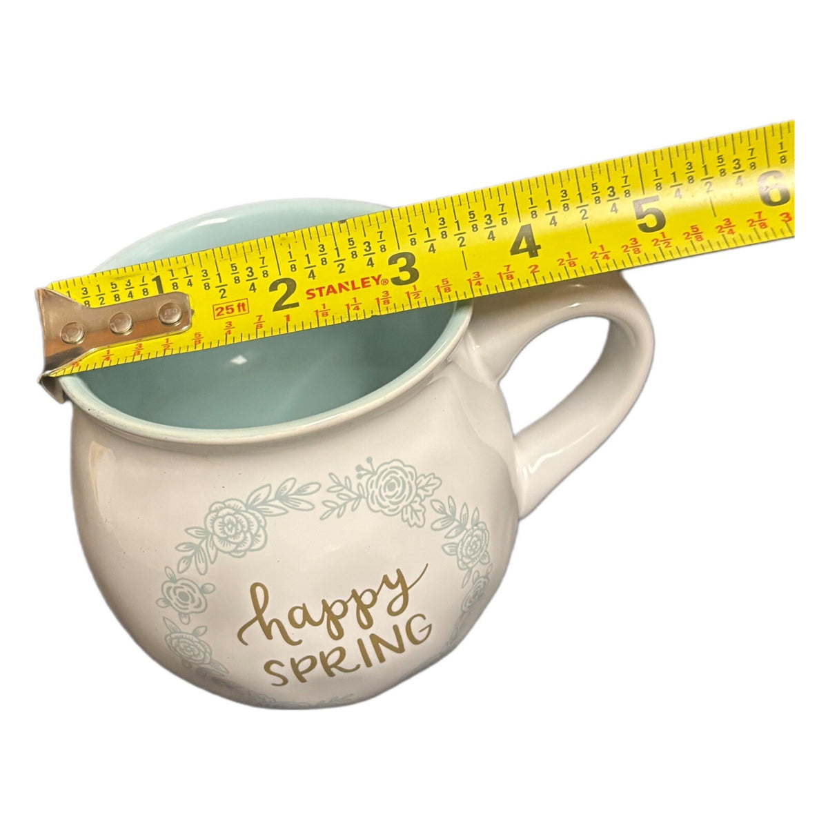 Threshold Mug HAPPY SPRING Coffee Tea Cup Target Stoneware White Gold Blue