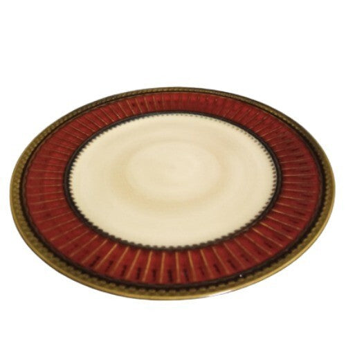 Gibson Elite ARTISTE RED 2-Dinner Plates 10 ½” D Red & Brown Rim Ribbed and Dots