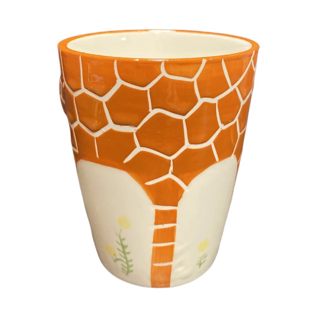 Hand Painted 3D Giraffe Handle Ceramic Coffee Mug Animal Orange Print Tea Cup