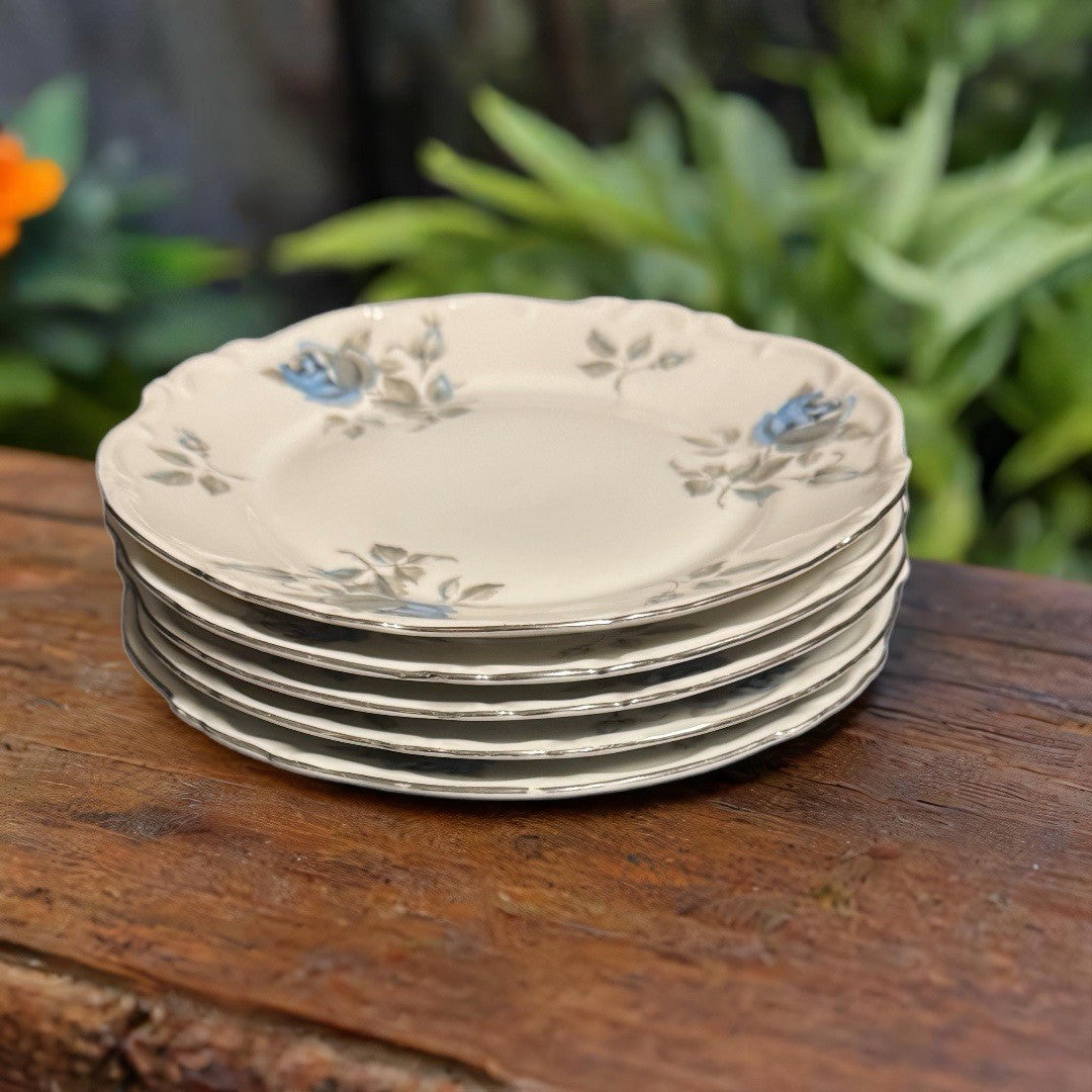 Set of 5 Hertel Jacob Bavaria Germany Louise Salad Plates Blue Rose 7 5/8”