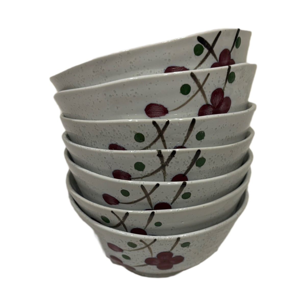 Vintage KoTo 7-Small Bowls Rice Noodle Fruit Cup Ceramic Japan Red Blossom