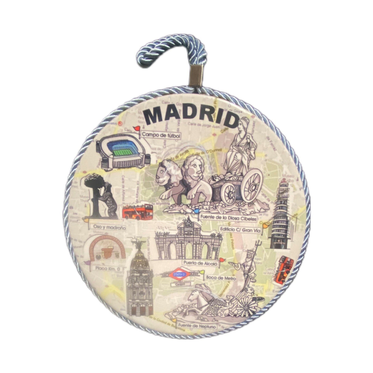 MADRID Ceramic Tile Points of interest Spain Souvenir Hanging Art Round