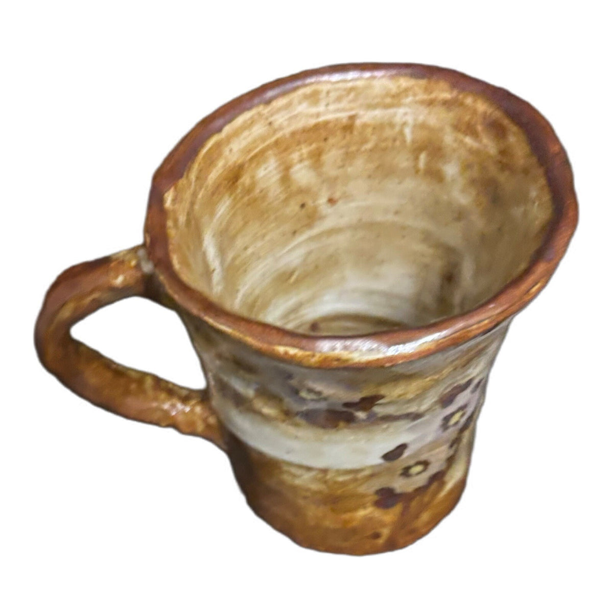Art Pottery Handcrafted 2-Mugs Brown Greenish Shades Stoneware Tea Coffee Cups