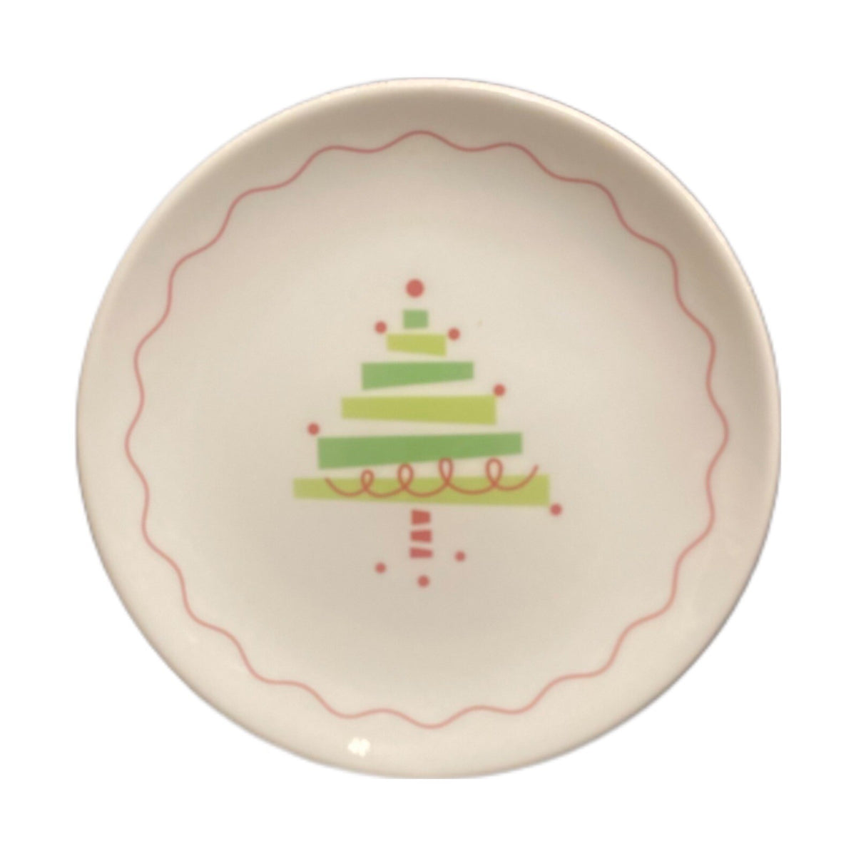 CRATE & BARREL 4 Dessert Plates Whimsical Trees Christmas Appetizer Bread Butter