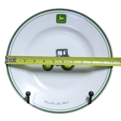 Gibson Designs JOHN DEERE 4-Dinner Plates 11 1/8" D Tractor & Words Green Yellow