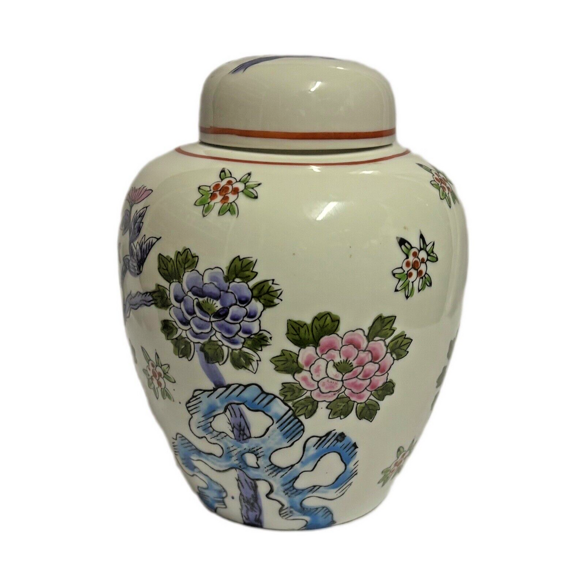 Vintage Japanese Ginger Jar with Lid Hand-Painted Floral Porcelain Design Japan