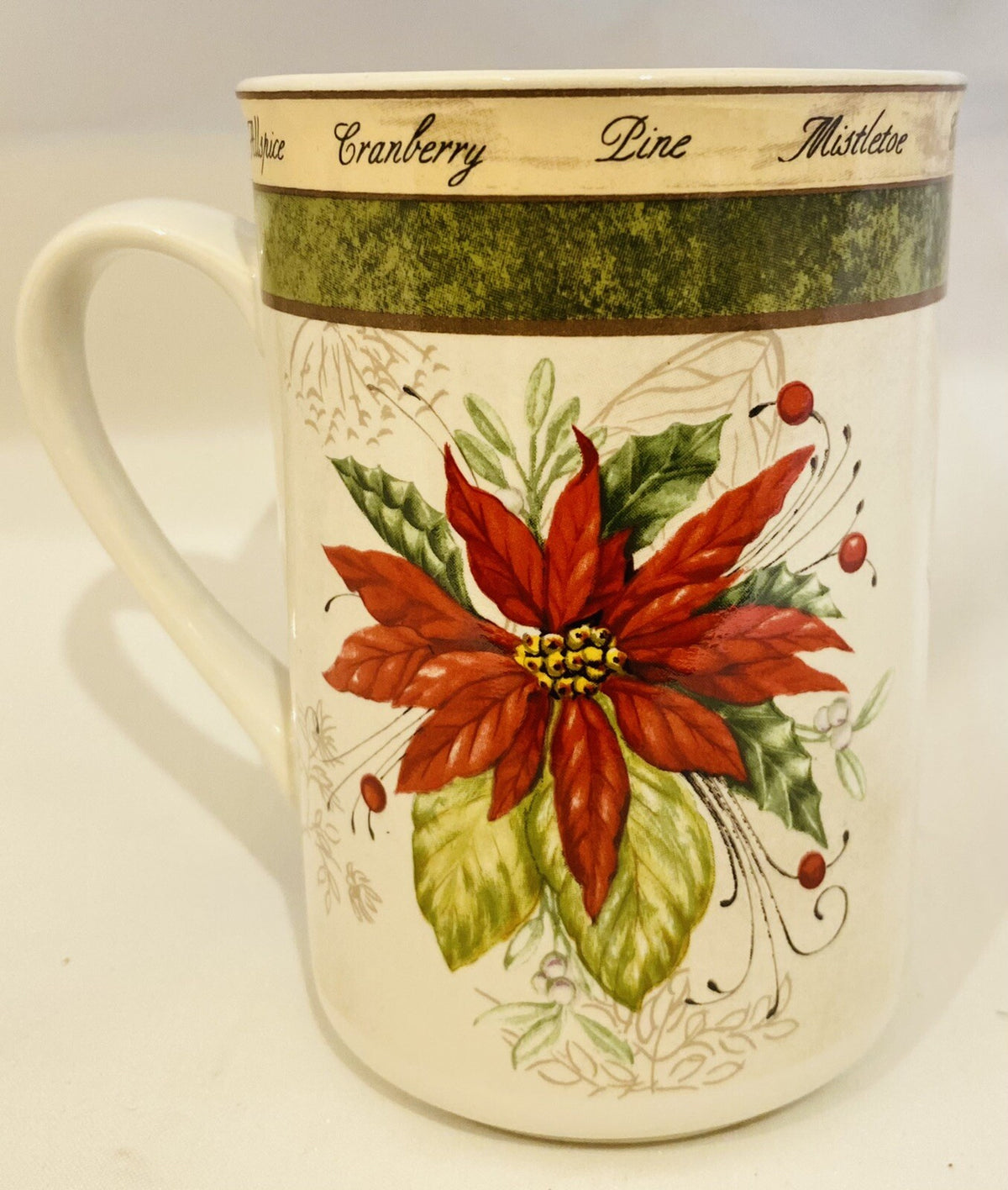 American Atelier HOLIDAY BOUQUET Mugs Poinsettia 4 Stoneware Coffee Cups 5011