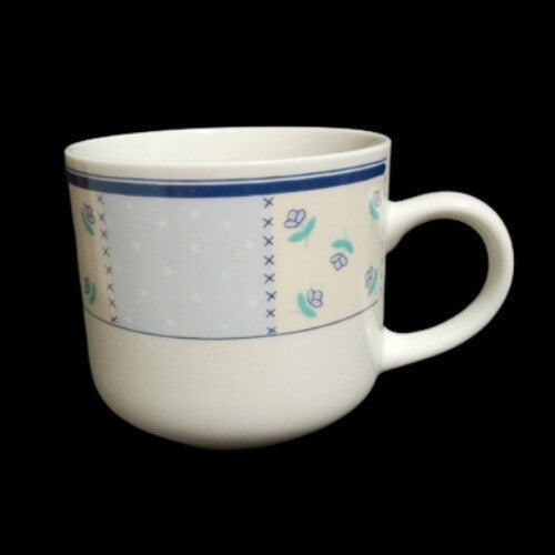 Gibson Designs HOME VALLEY 4-Cup 10 Oz Lilac Squares Flowers On Rim Coffee Tea